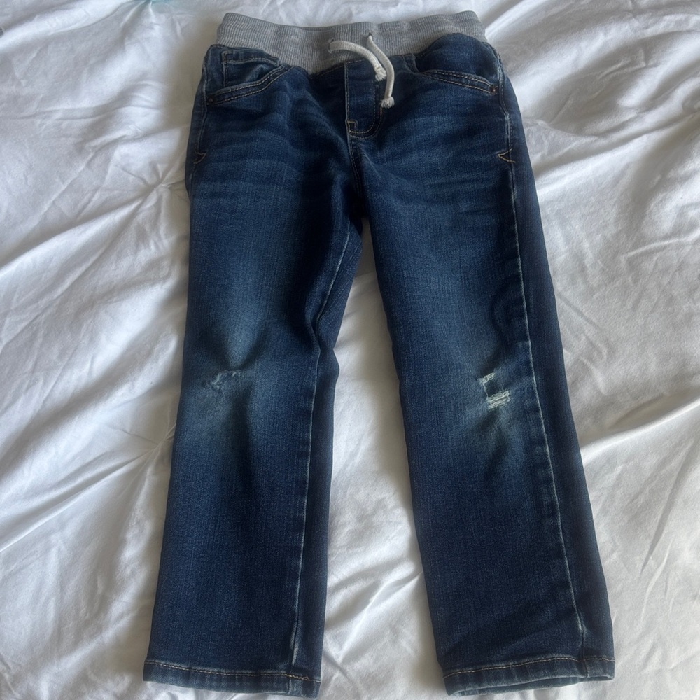 Cat & Jack Dark Blue Relaxed Jeans with Gray Waistband